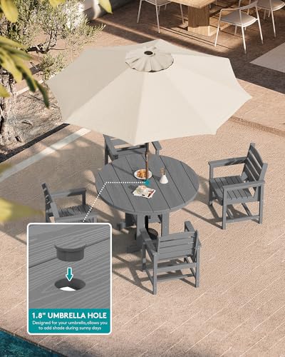SERWALL 5-Piece Patio Dining Sets, HDPE Outdoor Table and Chairs Furniture Set, 45" Round Dining Table and 4 Dining Chairs, Gray