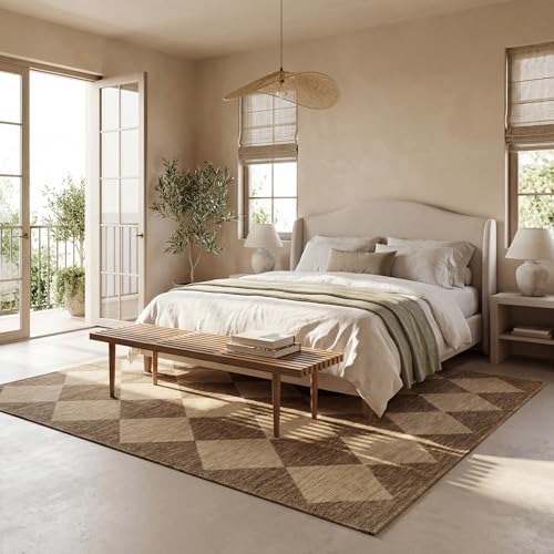 nuLOOM Outdoor Performance Collection Sabina Trellis Brown/Ivory, 8' x 10', Soft and Cozy, High Traffic, Stain Resistant, Easy Clean, Durable Area Rug for Indoor/Outdoor Patio, Deck, Porch, Garden