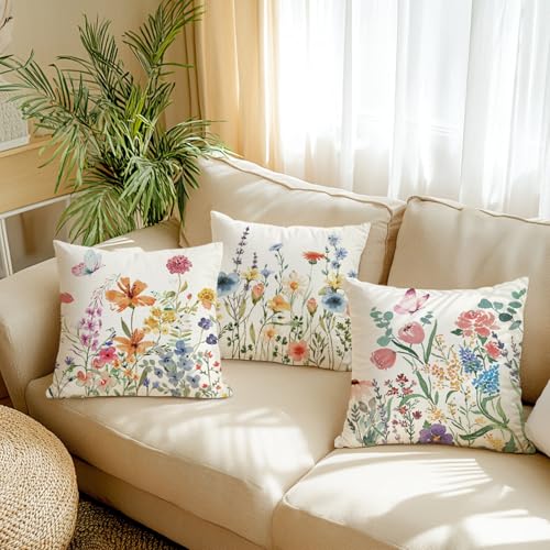 ONFAON Spring Decorations for Home - Spring Pillow Covers 18x18, Outdoor Pillow Covers Springtime Farmhouse Throw Pillow Cover Garden Linen Cushion Case for Home Decor