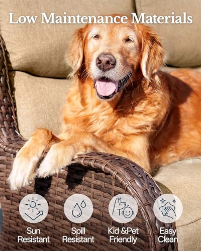 HILLGA 5-Piece Luxury Patio Furniture Set with 6" Thick Cushions, Weather-Resistant Wicker High Back Swivel Rocker Chairs, Senior-Friendly Conversation Set for Small Porch, Deck and Sunroom, Beige(V2)