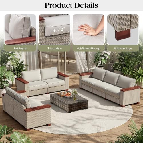 PaPaJet Outdoor Loveseat Patio Sofa, Wicker Couch with Solid Armrests & Legs, 4.7" Thick Cushion, UV-Resistant Modular Sofa for Porch, Backyard, Garden