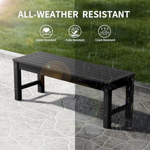 Psilvam 47" Outdoor Bench Weatherproof, All Weather Polylumber 2-Person Backless Bench,Garden Bench with 700Lbs Weight Capacity, Patio Bench for Porch,Garden and Park (Black)