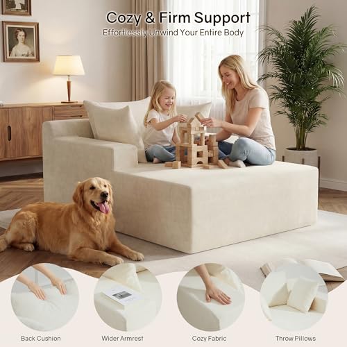 66" Chaise Lounge Chair Indoor, Oversized Boneless Lounge Chair with 3 Pillows, Chenille Cloud Reading Chair for Living Room Bedroom, Deep Seat Sleeper Couch, No Assembly Required