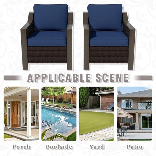 Qsoer Outdoor Wicker Chair Set of 2, All-Weather Use Patio Rattan Chair with Removable Water-Resistant Cushion, Ideal for Porch, Backyard, Balcony, Poolside, Blue