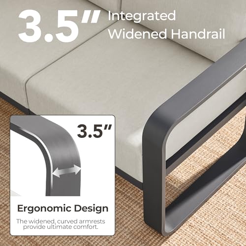 CHITA Outdoor Furniture Set 4 Piece, 5-Seats Patio Conversation Set with 6.3in Thick Cushions & 100% Aluminum Frame & Coffee Table, Modern Outdoor Patio Furniture Sofa Set for Poolside, Deck, Balcony