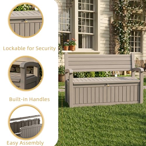 EFU Outdoor Storage Bench, Outdoor Bench with Storage, 80 Gallon Heavy-Duty&Waterproof Lockable Storage Bench Outdoor for Patio, Garden, Porch (Light Brown)