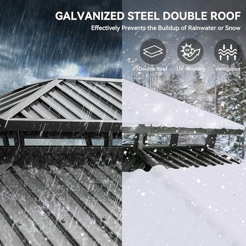 YITAHOME 12X20FT Gazebo Hard Top Patios Double Roof Aluminum Frame Garden Gazebo Tent Curtains Netting for Patios Backyards Decks Lawns Gray