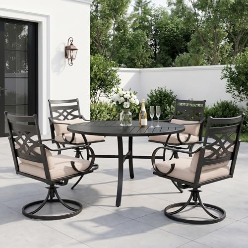 Sophia and William Swivel Patio Dining Set for 4, Outdoor Table and Chairs, Removable Seat Cushions, Black 42" Round Patio Dining Table