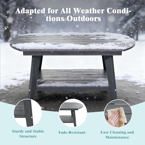 HIPS Outdoor Patio Furniture Coffee Table, All-Weather Outdoor Coffee Table, Modern Rectangle Coffee Table for Balcony, Garden, Slanted Leg