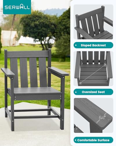 SEWRWALL 3 Pieces Patio Bistro Set, All Weather Adirondack Chair Set with Side Table, HDPE Material Outdoor Patio Furniture Set for Balcony, Porch, Garden, Backyard- Gray