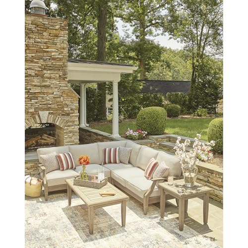 Signature Design by Ashley Clare View Symmetrical Contemporary 3-Piece Outdoor Sectional with Cushion and 6 Throw Pillows, Beige