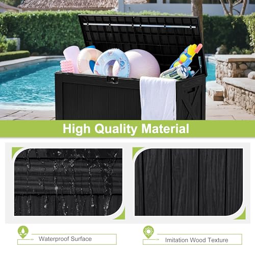 Greesum 120 Gallon Deck Box, Resin Outdoor Storage Container for Patio Furniture, Garden Tools, Pool Accessories, Weatherproof, Lockable, Black