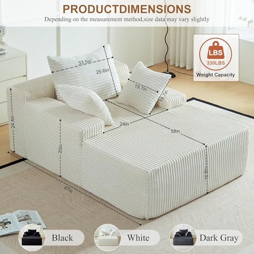 Chicc Hues 67 Inch Chaise Lounge Chair Indoor, Oversized Upholstered Boneless Sofa Bed, Corduroy Deep Seat Sleeper Couch Reading Chairs, Comfy Cloud Sofas Couches for Living Room,
