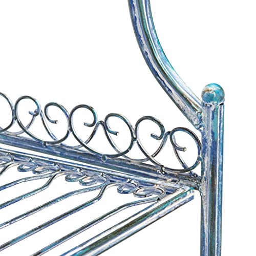 SAFAVIEH Outdoor - Amaris 4-Tier Bakers Rack - Mossy Blue Iron Metal - Vintage Victorian Scrollwork - Ideal for Patio, Deck, Porch, Sunroom, 14.5" W x 25" D x 63" H (PAT5014C)