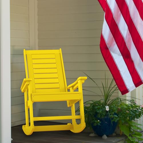 GREENVINES Outdoor Rocking Chairs | Set of 2 | Porch Rocker | HDPE Plastic | Yellow | Oversized Rockers | High Back | Big & Tall | Ladder Back | for Patio Outside Backyard Balcony Garden