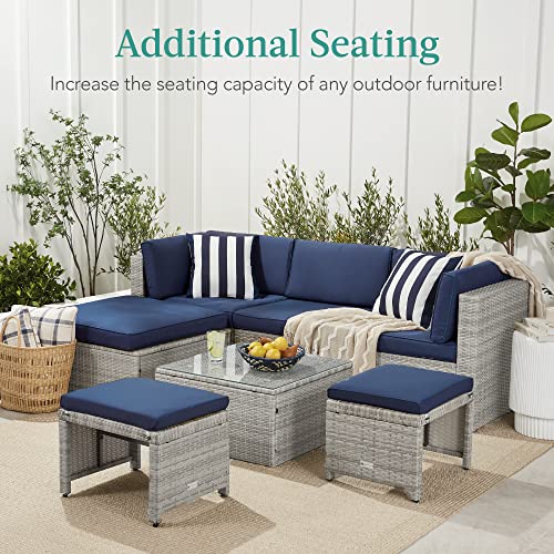 Best Choice Products Set of 2 Wicker Ottomans, Multipurpose Outdoor Furniture for Patio, Backyard, Additional Seating, Footrest, Side Table w/Removable Cushions, Steel Frame - Midnight Green/Brown