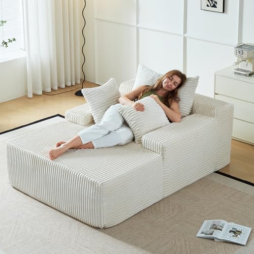 Chicc Hues 67 Inch Chaise Lounge Chair Indoor, Oversized Upholstered Boneless Sofa Bed, Corduroy Deep Seat Sleeper Couch Reading Chairs, Comfy Cloud Sofas Couches for Living Room,