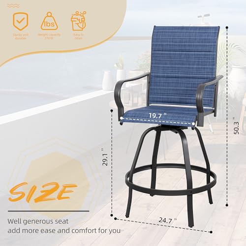Shintenchi 4 Piece Patio Swivel Bar Chairs, All Weather Padded Textile Outdoor Metal Bar Stools Patio Chairs Set of 4, High Top Bistro Set Furniture for Balcony, Backyard, Lawn Garden, Deck, Deep Blue