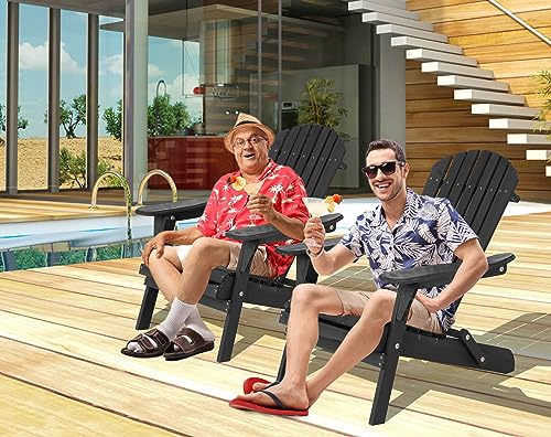 BORGEBY Foldable Adirondack Chair, All-Weather Adirondack Chairs Lawn Chairs Outdoor Patio Chairs with Wide Armrest, Solid Wood Outdoor Chairs Set Fire Pit Chairs Front Porch Chairs, 350 Lbs, Black