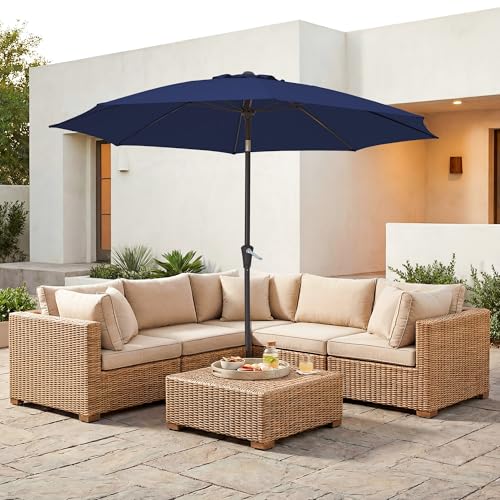 JEAREY 9FT Outdoor Patio Umbrella,Market Table Umbrella with 8 Fiberglass Ribs, Pool Umbrella with Tilt and Crank, UV Protection Lightweight & Wind-Resistant for Lawn, Garden, Deck and Backyard, Navy