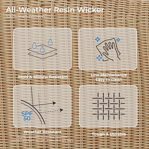 CHITA 5 Pieces Patio Wicker Furniture Set, Outdoor Rattan Bistro Set with Removable Thickened Cushions, Fully Assembled(Beige Cushions with Light Brown Wicker)