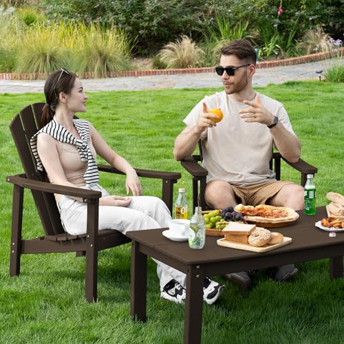 nevilywood Compact Stackable Adirondack Chairs Set of 4, 26.3" Wide HDPE Outdoor Patio Chairs - Durable, Space-Saving Design for Porch, Lawn or Garden, Coffee