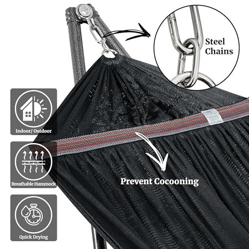 Tranquillo Universal Hammock Stand 600 lbs Capacity, Instant 20s Foldable, 3-Year Warranty Hammock with Stand, 2 Person Camping Revolutionary Portable No Screws, Premium Hammocks, Black