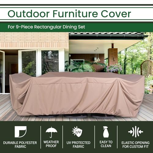 Hanover Outdoor Large Rectangle Furniture Cover for 9-Piece Dining Set, Waterproof, Weatherproof, 130" L x 106.3" W x 29.52" H