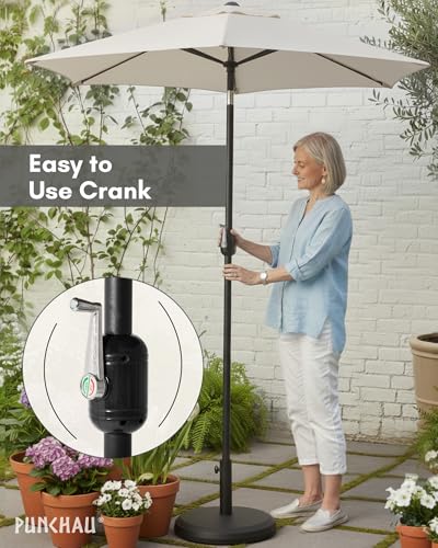 Punchau 6 Ft Outdoor Patio Umbrella - Outdoor Umbrella for Patio, Pool, Table, Garden, Deck, & Beach - Easy Open/Close Crank and Push Button Tilt Adjustment - Beige Market Umbrellas