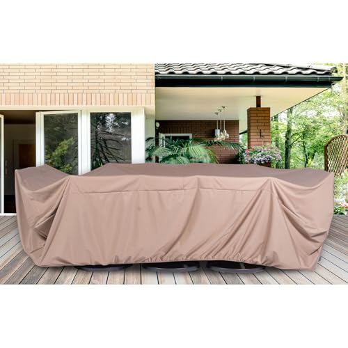 Hanover Outdoor Large Rectangle Furniture Cover for 9-Piece Dining Set, Waterproof, Weatherproof, 130" L x 106.3" W x 29.52" H