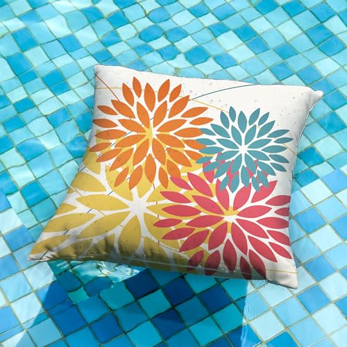DFXSZ Outdoor Pillow Covers 18x18 Inch Set of 2 Orange Yellow Red Flower Decorative Waterproof Fall Summer Outdoor Pillow Covers for Patio Funiture Garden Couch 168G18