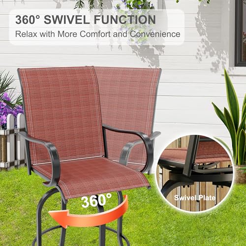 Outdoor Swivel Bar Stools Set of 2, Bar Height Patio Chairs with High Back & Armrest, All-Weather Textilene Fabric 360° Swivel Tall Barstools for Patio, Deck, Backyard, Garden