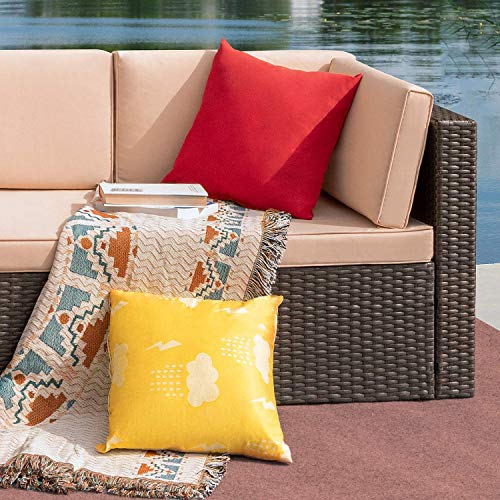 Furniwell 5 Pieces Outdoor Sectional Furniture Set Patio Wicker Rattan Sofa Set Backyard Couch Conversation Sets with Pillow, Cushions and Glass Table (Beige)