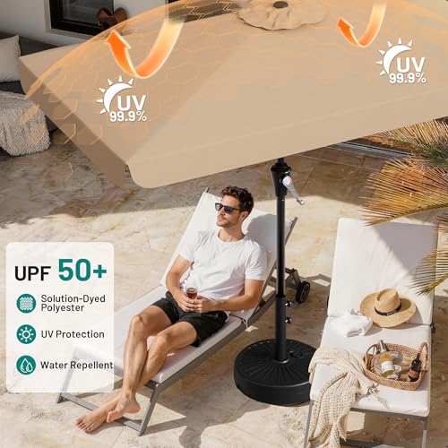 AreShark 8 X 10 FT Large Rectangular Patio Umbrella with Valance, Outdoor Table Market Umbrella w/Crank & 8 Ribs, Rectangle Outdoor Umbrellas for Garden, Deck, Yard and Poolside, Beige