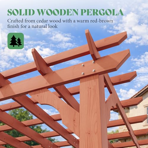 AMERLIFE 12x24 FT Outdoor Wooden Pergola, Large Wood Pergola for Backyard & Patio, Solid Cedar Wood Gazebo Structure with Flip Roof Design for Garden, Poolside & Outdoor Entertaining