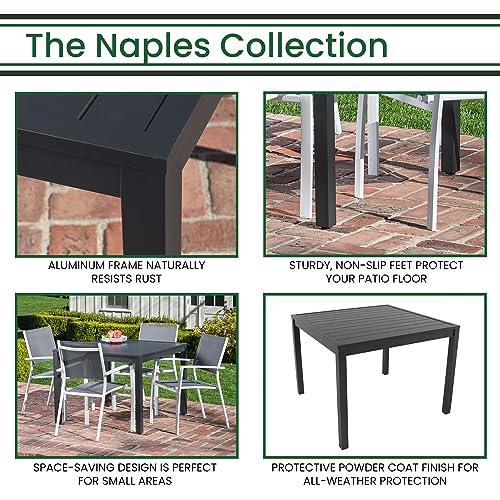 Hanover Naples 38" Square Outdoor Aluminum Slat Dining Table, Gray, All-Weather