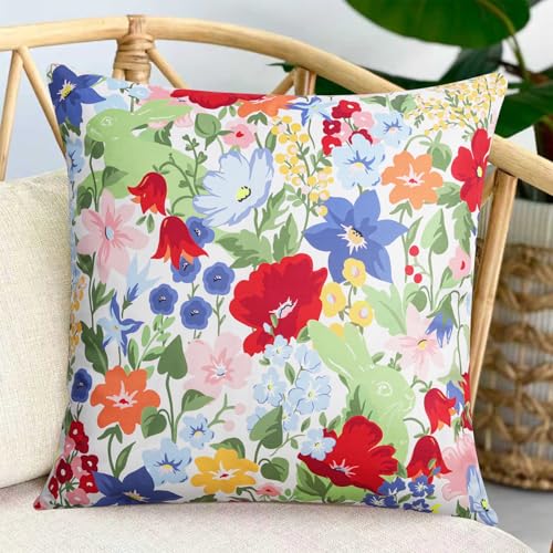 Adabana Spring Summer Outdoor Waterproof Floral Pillow Covers Set of 2 Square Colorful Couch Cushion Cases 18x18 Inch Waterproof Decorative Pillows for Patio Garden Beach,Colorful