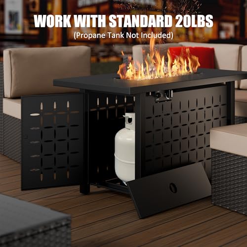 Vongrasig 43" Gas Fire Pit for Outside, 50,000 BTU Outdoor Propane Fire Pit Table with Lid & Lava Rock, Steel Rectangular Fire Table for Patio, Backyard, Deck, Garden, Black