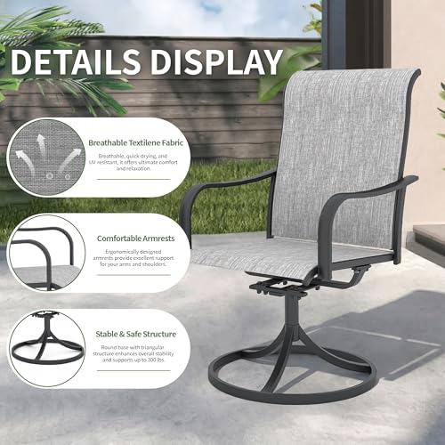 Anmutig 7-Piece Outdoor Patio Dining Set, Outdoor Furniture 6 Sling Dining Swivel Chairs and Steel Frame Slat Rectangular Table with 1.57" Umbrella Hole for Backyard, Grey