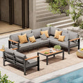 ComfCove Aluminum Outdoor Patio Furniture Set 8 Seats, Outdoor Sectional Corner Sofa, Patio Conversation Sets with Coffee Table & Washable Thick Cushions, Outdoor Furniture for Backyard, Porch, Gray