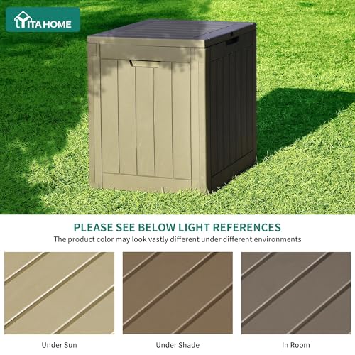 YITAHOME 31 Gallon Outdoor Storage Deck Box, Waterproof Resin Package Delivery and Storage Box with Lockable Lid for Patio Furniture Cushions, Pool Accessories, Garden Tools, Taupe