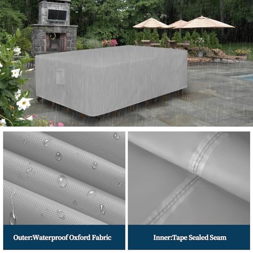 Easy-Going Rectangle Patio Furniture Cover Waterproof Outdoor Dining Table and Chair Cover Anti-UV Outside Sectional Sofa Set Covers (110"L x 84"W x 28"H, Grey)