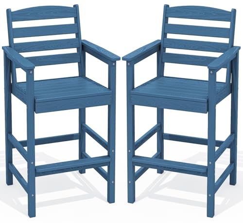 SERWALL Tall Adirondack Chairs Set of 2, Oversize Balcony Adirondack Chairs Set, Outdoor Bar Height Barstools Widened Chair Set for Bistro, Poolside, Garden, Blue