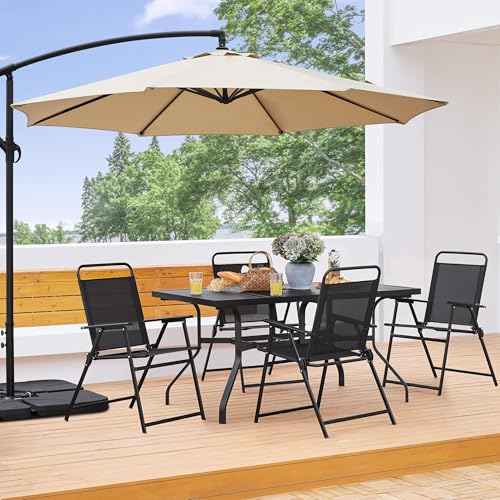 Yaheetech Outdoor Folding Patio Chairs Set of 4, Portable Outdoor Folding Chairs for Outside, Lawn, Garden and Porch with Metal Frame, Armrests, Stackable, Foldable and Portable Design, Black