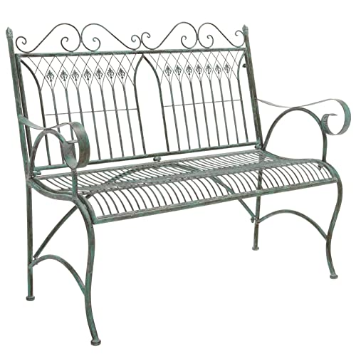 SAFAVIEH Outdoor Collection Leah Victorian Scroll Antique Dark Green Wrought Iron 4-Piece Patio Set