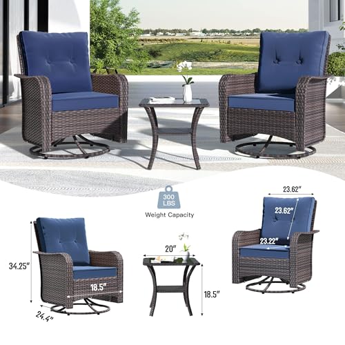 Kullavik 12PCS Outdoor Patio Furniture Set,PE Wicker Rattan Sectional Sofa Patio Conversation Sets with Tempered Glass Table,Swivel Rocking Chairs Set,Navy Blue