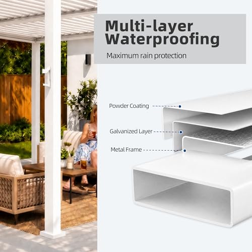 Suvivityse 10x10 Louvered Pergola with Lights, Aluminum Pergola with Adjustable Roof, Metal Outdoor Pergolas for Patios, Garden and Deck, White