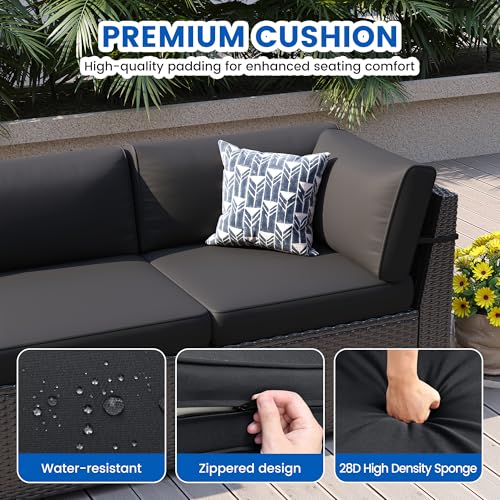 VONZOY 8 Piece Patio Furniture Set with 44” Fire Pit Table All-Weather Wicker Conversation Sectional Sofa & Coffee Table with Thickened Cushions for Backyard, Garden(Black)