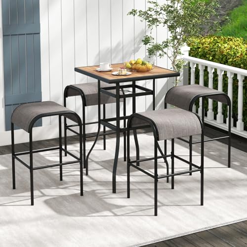 Tangkula Outdoor Bar Stools Set of 2, 30" Bar Height Bistro Stools with Breathable Fabric Seat & Heavy-Duty Metal Frame, Backless Bar Chairs with Curved Seats for Patio, Poolside, Backyard (2, Coffee)