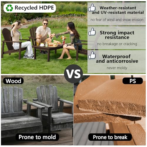 nevilywood Compact Stackable Adirondack Chairs Set of 4, 26.3" Wide HDPE Outdoor Patio Chairs - Durable, Space-Saving Design for Porch, Lawn or Garden, Coffee